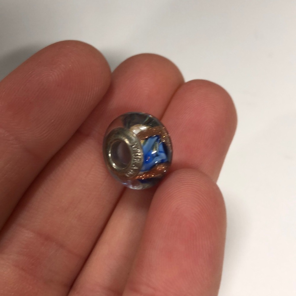 Murano Glass Bead Charm in Blue and Gold